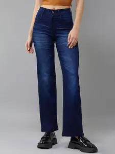 DOLCE CRUDO Women Wide Leg Light Fade Stretchable Jeans