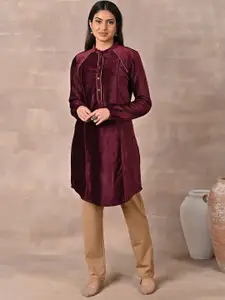 Lakshita Women Plus Size Mandarin Collar Panelled Pure Cotton Kurta