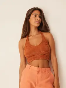 NA-KD X Lisa & Lena Pure Cotton Open Knit Halter Neck Top