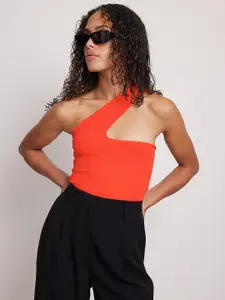 NA-KD Cut Out Ribbed One Shoulder Fitted Top