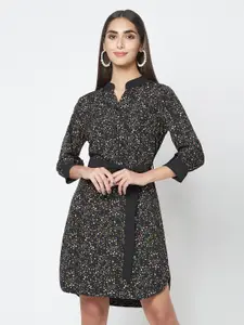 SQew Floral Printed Mandarin Collar A-line Dress