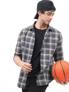 HIGHLANDER Men Grey Slim Fit Tartan Checks Checked Casual Shirt