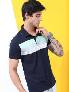 HIGHLANDER Men Colourblocked Polo Collar Slim Fit T-shirt
