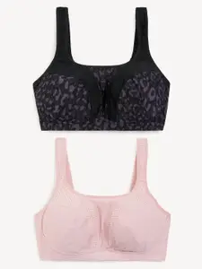 Marks & Spencer Pack Of 2 Printed Non Padded All Day Comfort Sports Workout Bra