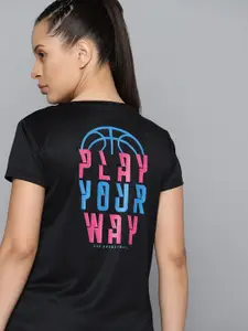 HRX by Hrithik Roshan Women Typography Printed Rapid- Dry Antimicrobial Basketball T-shirt