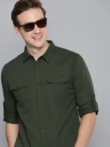 HERE&NOW Men Pure Cotton Solid Spread Collar Casual Shirt