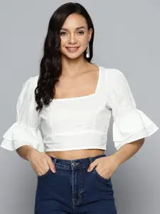 HERE&NOW Square Neck Bell Sleeve Crop Top
