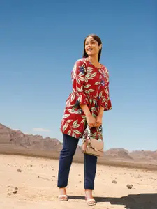 Sztori Plus Size Floral Printed Kurti