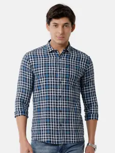 Voi Jeans Men Slim Fit Checked Twill Weave Casual Pure Cotton Shirt