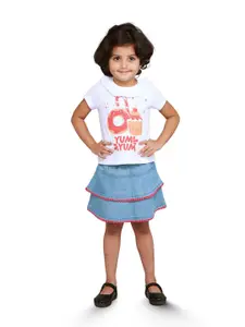 Zalio Girls Graphic Printed Pure Cotton T-shirt with Skirt