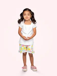 Zalio Girls Pure Cotton Solid Top with Printed Shorts