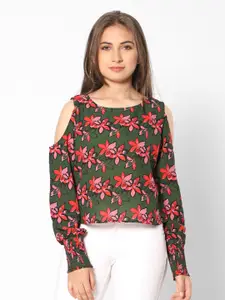 TeenTrums Girls Floral Printed Cold Shoulder Sleeve Top