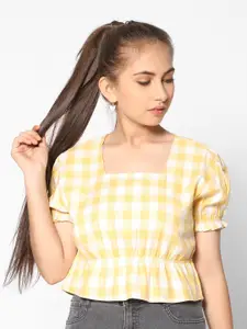 TeenTrums Checked Cinched Waist Cotton Top
