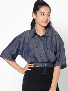 TeenTrums Denim Shirt Style Crop Top