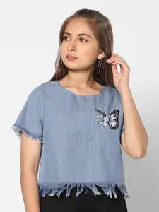 TeenTrums Girls Embroidered Cotton Denim Top