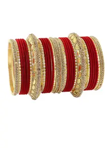 NMII Set Of 30 Mirror & Zircon Gemstone Studded Bridal Bangle