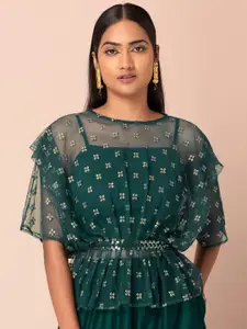Rang by Indya Floral Embroidered Cinched Waist Top