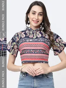 MISS AYSE Pack Of 3 Checked Crop Top