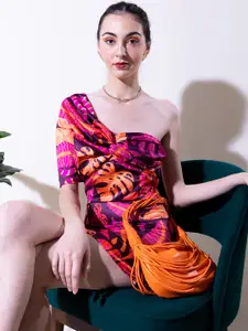 Stylecast X Hersheinbox Tropical Printed One Shoulder Sheath Mini Dress