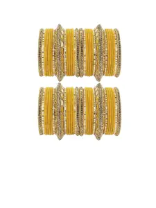 NMII Set Of 60 Mirror & Zircon Gemstone Studded Bridal Bangle