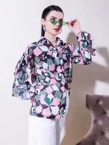 Stylecast X Hersheinbox Relaxed Floral Printed Casual Shirt With Ruffles Detail On Sleeves