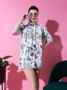 Stylecast X Hersheinbox Floral Print Pure Cotton Shirt Mini Dress