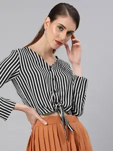 Sera Striped V Neck Crop Top