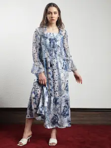 RAREISM Floral Printed Pleated A-Line Dress With Jacket