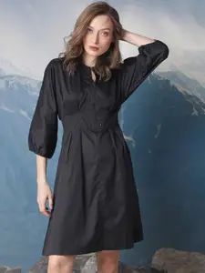 RAREISM Puffed Sleeves Fit & Flare Cotton Dress