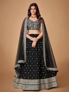 Fusionic Embroidered Sequinned Semi-Stitched Lehenga Set