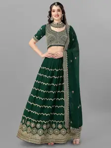 Angroop Green & Gold-Toned Embroidered Thread Work Semi-Stitched Lehenga & Unstitched Blouse With Dupatta