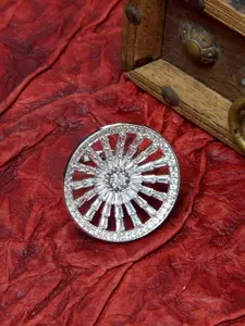 PANASH Silver-Plated Solitaire AD-Studded Adjustable Finger Ring