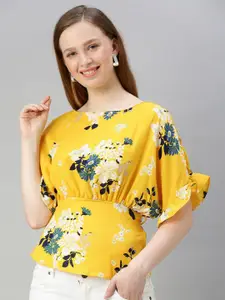 Sera Floral Print Extended Sleeves Cinched Waist Top