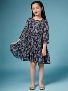 pspeaches Girls Ethnic Motifs Printed Georgette A-Line Dress