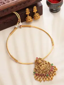 PANASH Women Gold-Plated Stone-Studded & Beaded Necklace and Earrings