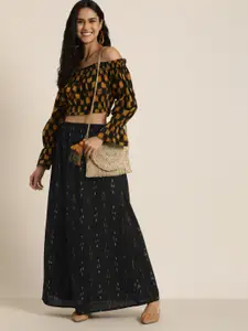Taavi Ikat Printed Off-Shoulder Crop Top And Maxi Slit Skirt
