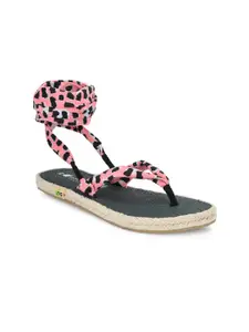 FRESH 1947 FEET Women Printed Open Toe T-Strap Flats