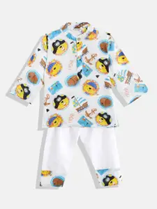 Readiprint Fashions Boys Animal Graphics Printed Pure Cotton Kurta With Pyjamas
