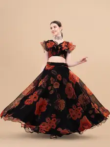 Fashionuma Floral Printed Semi-Stitched Lehenga & Unstitched With Blouse