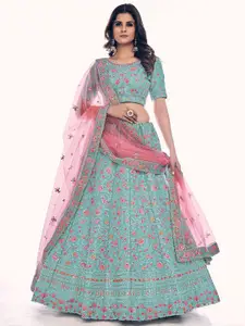 Fusionic Embroidered Thread Work Semi-Stitched Lehenga & Unstitched Blouse With