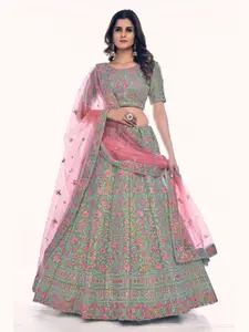Fusionic Embroidered Thread Work Semi-Stitched Lehenga & Unstitched Blouse With Dupatta