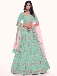 Fusionic Embroidered Net Semi-Stitched Lehenga & Unstitched Blouse With Dupatta