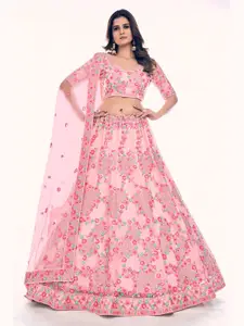 Fusionic Embroidered Thread Work Semi-Stitched Lehenga & Unstitched Blouse With Dupatta