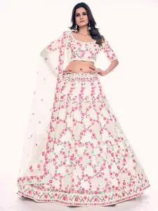 Fusionic Embroidered Net Semi-Stitched Lehenga & Unstitched Blouse With Dupatta