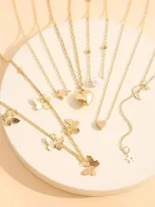 Jewels Galaxy Women Set Of 6 Gold-Plated Layered Necklace