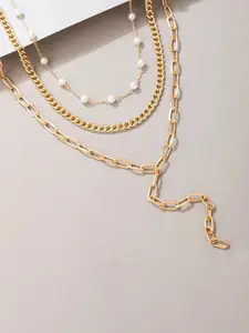 Jewels Galaxy Brass Gold-Plated Multi-Strand Layered Necklace