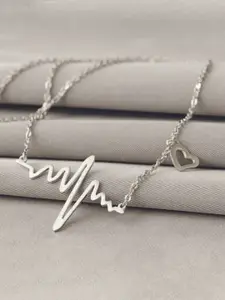 Jewels Galaxy Women Silver-Plated Heartbeat with a Heart Necklace