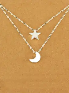 Jewels Galaxy Brass Silver-Plated Layered Star-Moon Necklace