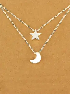 Jewels Galaxy Brass Silver-Plated Layered Star-Moon Necklace