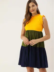 The Dry State Women Colourblocked Fit & Flare Dress